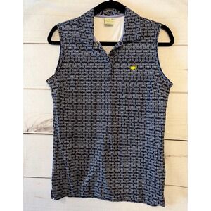 Masters Peter Millar Womens Sleeveless Golf Polo Shirt Navy White Geo Pattern M
